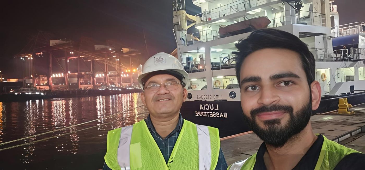Mango Marine team aboard MV Lucia during a time charter fixture, 2025